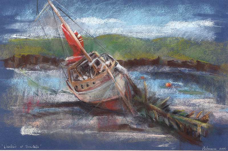 Philomena Taylor - WRECK ON SCARNISH - Pastel on Paper - 13 x 20 inches - Signed