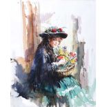 Gordon King - THE FLOWER SELLER - Watercolour Drawing - 19 x 15 inches - Signed