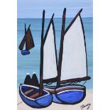 J.P. Rooney - MENDING THE SAILS - Oil on Board - 12.5 x 8.5 inches - Signed