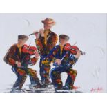 Darren Paul - FLUTE & FIDDLE PLAYERS - Oil on Board - 12 x 16 inches - Signed