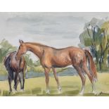Coralie de Burgh Kinahan - TWO HORSES - Watercolour Drawing - 10 x 13 inches - Signed in Monogram