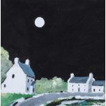 Sean Lorinyenko - MOONLIGHT OVER IRISH HOMES - Acrylic on Board - 5.5 x 5.5 inches - Signed