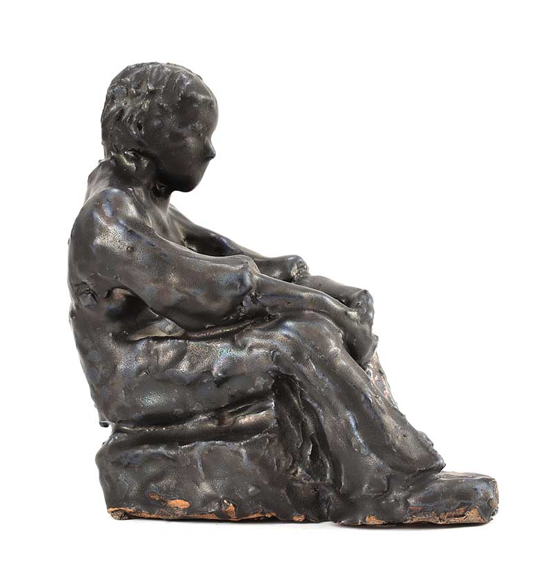 Hilary Bryson - SEATED BOY, CONTEMPLATING - Glazed Terracotta Sculpture - 8 x 6 inches - Unsigned - Image 2 of 3