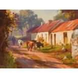 Donal McNaughton - DRIVING CATTLE - Oil on Board - 12 x 16 inches - Signed