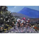 Sean Lorinyenko - HORSE RACING NEAR MUCKISH - Watercolour Drawing - 4.5 x 6.5 inches - Signed