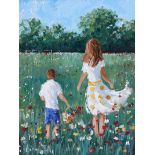 Lorna Millar - COLLECTING POPPIES - Oil on Board - 16 x 12 inches - Signed