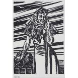 Harry Kernoff, RHA - TURF GIRL - Black & White Woodcut - 7 x 5 inches - Unsigned