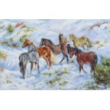 Stephen Brown - WILD HORSES IN THE WINTER - Oil on Canvas - 20 x 30 inches - Signed