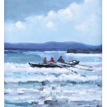 Sean Lorinyenko - THE CURRACH MEN AT DOWNINGS PIER - Watercolour Drawing - 9 x 9 inches - Signed