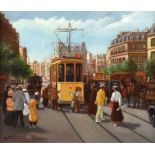 French School - THE BUSY STREET - Oil on Canvas - 20 x 24 inches - Signed