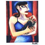 Graham Knuttel - GIRL WITH ROSES - Coloured Print - 20 x 15.5 inches - Signed