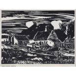 Harry Kernoff, RHA - FARM, COUNTY LIMERICK - Black & White Woodcut - 5 x 7 inches - Unsigned