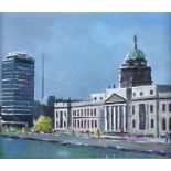 Sean Lorinyenko - DUBLIN CUSTOM HOUSE & DISTANT SPIRE FACING THE RIVER LIFFEY - Watercolour