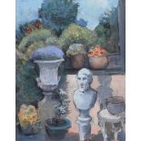 Hilary Bryson - HOMER WITH URN IN GARDEN AT RINGNEILL - Oil on Canvas - 20 x 16 inches - Unsigned