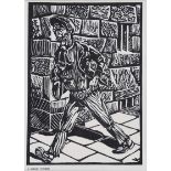 Harry Kernoff, RHA - A DUBLIN WORKER - Black & White Woodcut - 7 x 5 inches - Unsigned