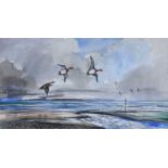 Robert W. Milliken - WIGEON OVER BELFAST LOUGH - Watercolour Drawing - 8 x 13 inches - Signed