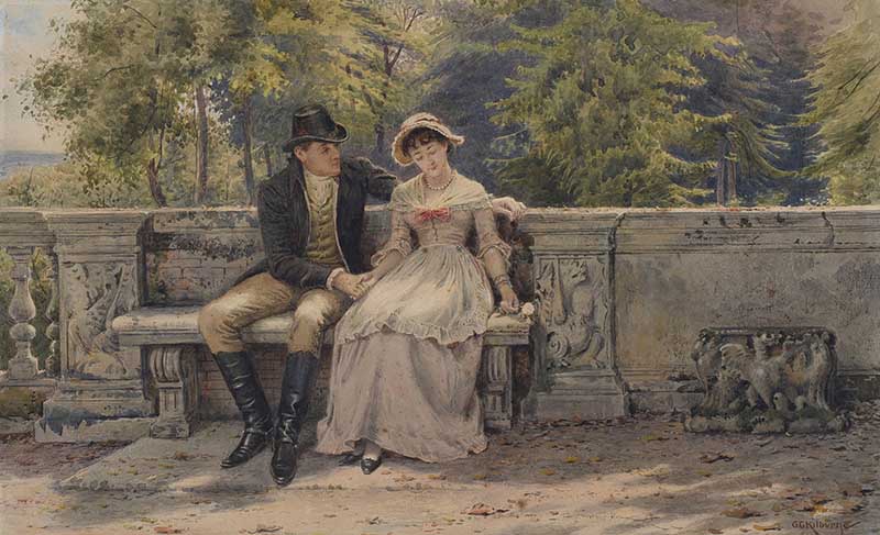 George Goodwin Kilburne - THE TRYST - Watercolour Drawing - 13 x 20 inches - Signed