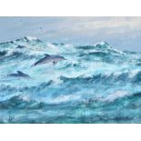 Irish School - DOLPHINS - Oil on Board - 9 x 12 inches - Signed in Monogram