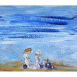 Marie Carroll - BUILDING SANDCASTLES ON THE STRAND - Oil on Board - 11 x 13 inches - Signed