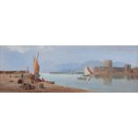 Joseph William Carey, RUA - CARRICKFERGUS CASTLE - Watercolour Drawing - 7 x 20 inches - Signed