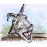 Andy Saunders - HAPPY DONKEY - Watercolour Drawing - 8 x 10 inches - Signed