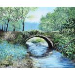 Andy Saunders - BLUEBELLS BY THE OLD BRIDGE - Oil on Board - 8 x 10 inches - Signed