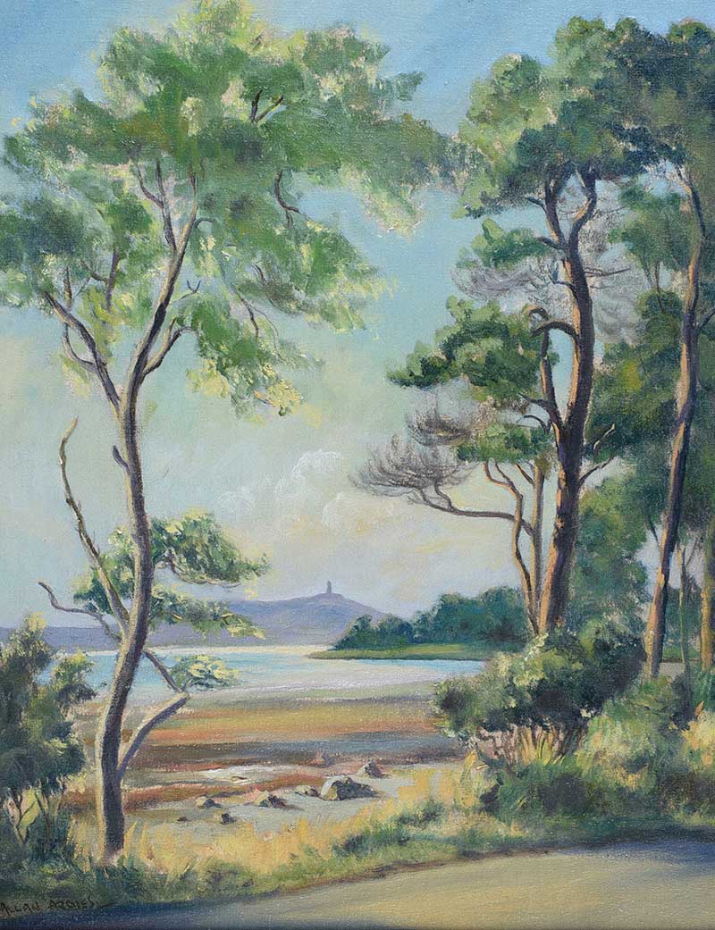 Allan Ardies - SCRABO TOWER ACROSS STRANGFORD LOUGH - Oil on Board - 24 x 18 inches - Signed