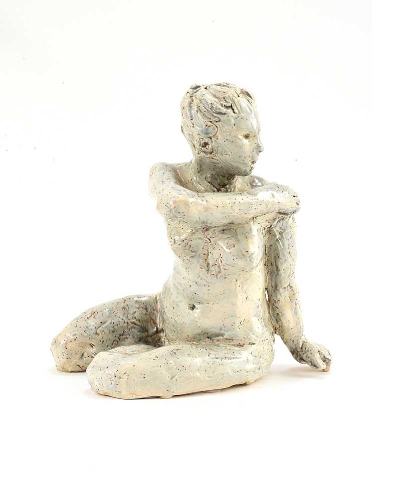 Hilary Bryson - KNEELING FEMALE NUDE LOOKING OVER HER SHOULDER - Glazed Terracotta Sculpture - 8 x 6