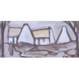 Markey Robinson - THE WHITE COTTAGE - Gouache on Board - 7 x 15 inches - Signed