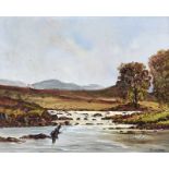 David Overend - THE SALMON ANGLER - Oil on Canvas - 16 x 20 inches - Signed