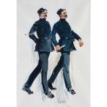 Robert D. Beattie - TWO MILITARY SOLDIERS - Watercolour Drawing - 11 x 8 inches - Signed