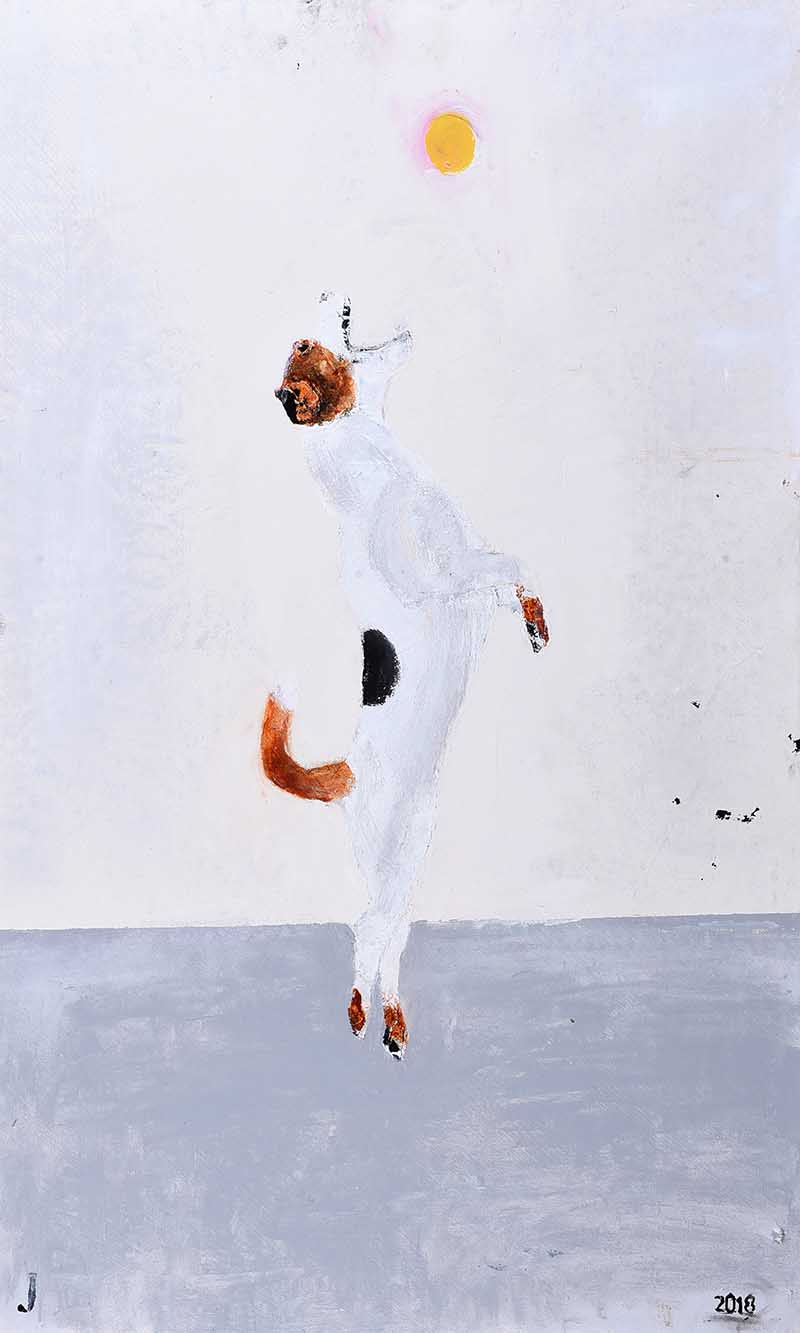 Jeff Adams - JUMPING JACK RUSSELL - Oil on Canvas - 34.5 x 21 inches - Signed in Monogram