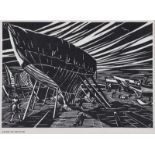 Harry Kernoff, RHA - YACHTS ON THE HARD - Black & White Woodcut - 5 x 7 inches - Unsigned