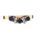 18CT GOLD SAPPHIRE AND DIAMOND WISHBONE RING