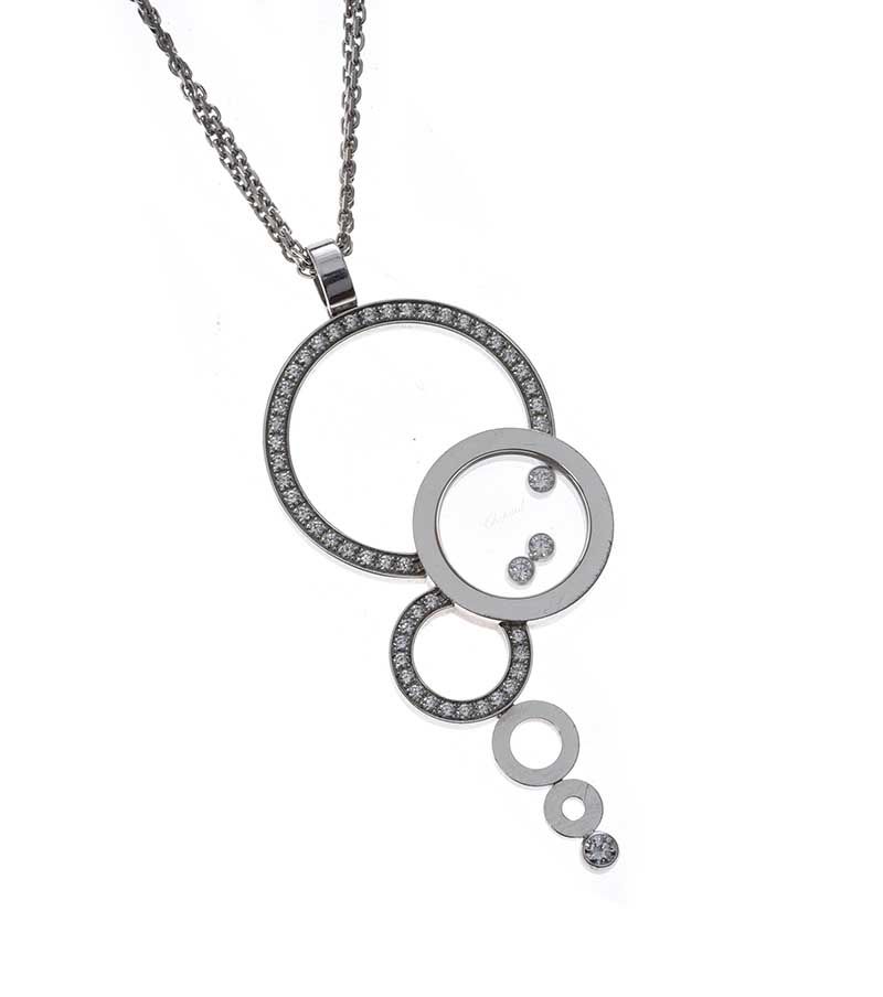 CHOPARD 18CT WHITE GOLD AND DIAMOND 'HAPPY DIAMONDS' PENDANT AND CHAIN