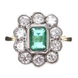 18CT GOLD EMERALD AND DIAMOND RING