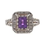 9CT GOLD AMETHYST AND DIAMOND RING