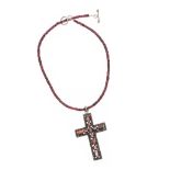 SOLID SILVER CROSS SET WITH GARNETS AND MARCASITE