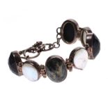 STERLING SILVER SAPPHIRE MATRIX AND BLISTER PEARL BRACELET