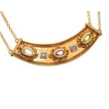 STERLING SILVER GILT DIAMOND AND GEMSTONE NECKLACE