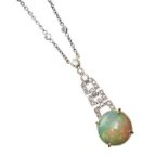 18CT WHITE GOLD OPAL AND DIAMOND NECKLACE