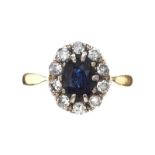 18CT GOLD SAPPHIRE AND DIAMOND CLUSTER RING