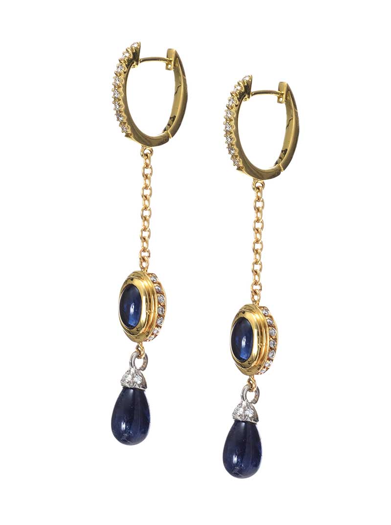 18CT GOLD SAPPHIRE AND DIAMOND EARRINGS - Image 2 of 3