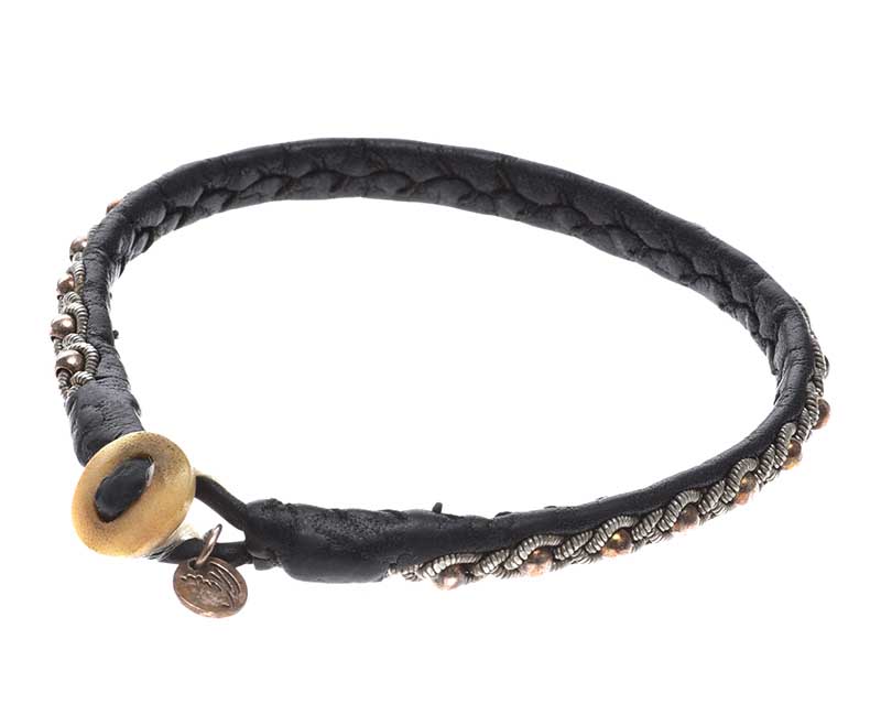 MARIA RUTMAN BRAIDED PEWTER LEATHER BRACELET