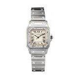 CARTIER 'SANTOS' STAINLESS STEEL DIAMOND-SET GENT'S WRIST WATCH