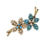 1960'S GOLD-TONE FAUX TURQUOISE AND FAUX PEARL BROOCH