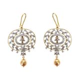 22CT GOLD DIAMOND AND GOLDEN PEARL CHANDELIER EARRINGS