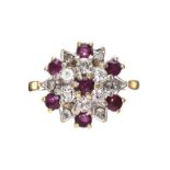 18CT GOLD RUBY AND DIAMOND CLUSTER RING