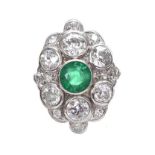 ANTIQUE PLATINUM EMERALD AND DIAMOND RING