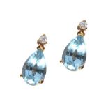 9CT GOLD AQUAMARINE AND CRYSTAL EARRINGS